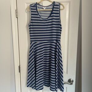 LuLaRoe Striped Navy and White Sleeveless Fit-and-Flare Nikki Midi Dress